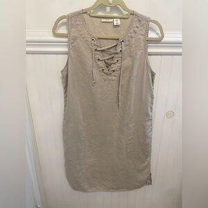 Linen Adrienne Vittadini Beige Lace-Up Midi Dress